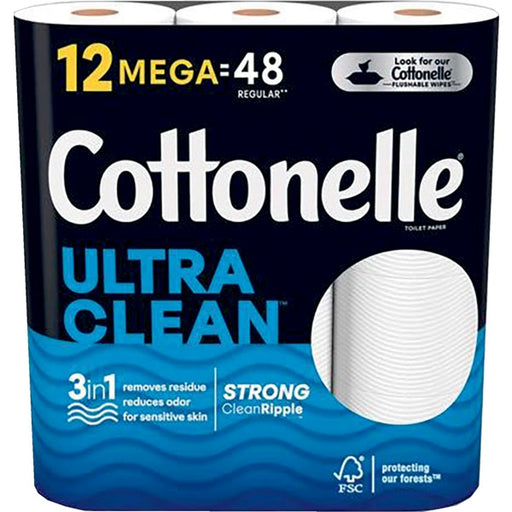Toilet Paper-Cottonelle Ultra Clean 1-Ply 12/Pk, 4Pks/Ct - 55489