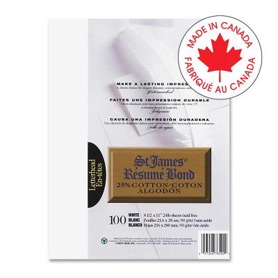 Paper-Resume Bond, Letterhead, Cotton, White 100/Pack - 57246-76500