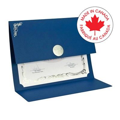 Certificate Holder-Elite Medallion Fold Blue Linen, Silver - 57246-83536