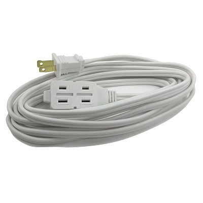 Power Cord-Indoor Extension 15'  3-Outlet, White - 57555