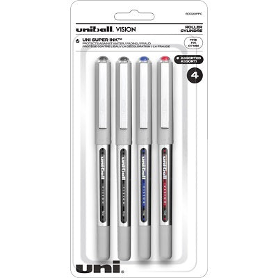 Pen-Roller, Uni Vision, 0.7Mm Fine Assorted 4/Pk - 60020PPC