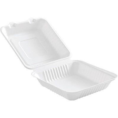 Food Containers-Compostable Hinged Takeout 8X8X3" 50/Pk - 6011