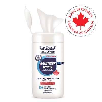 Sanitizing Wipes-Zytec Germ Buster, 80% Alcohol 100/Tub - 60480-01355