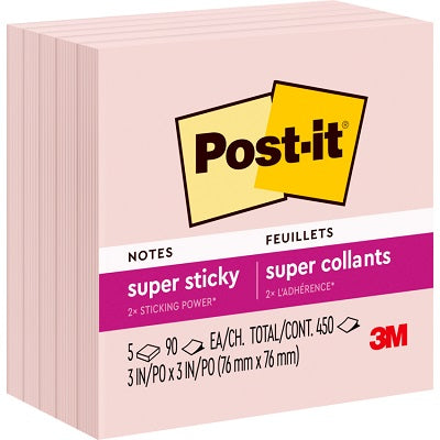 Notes-Post-It, Super Sticky 3X3 Pink Salt 5/Pack - 654-5SSPST
