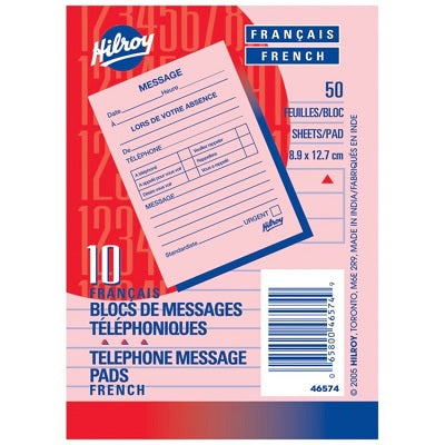 Message Pad-3.5X5 Pink 50 Sheet, French 10/Pack - 65800-46574