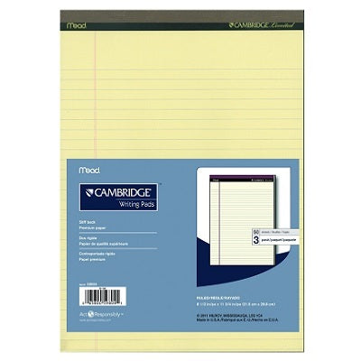Writing Pad-Perfed, Letter Cambridge 50 Sheet Ivory, 3/Pack - 65800-59804