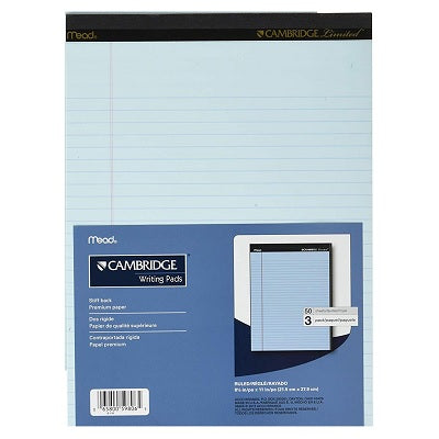 Writing Pad-Perfed, Letter Cambridge 50 Sheet Blue 3/Pack - 65800-59806