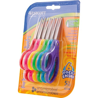Scissors-Antimicrobial 5" Kids Pointed, Assorted 6/Pk - 65956-16455