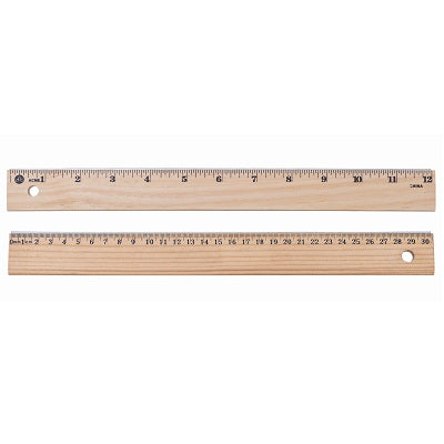 Ruler-12"/30Cm  Wood With Metal Edge, 1/16" - 65956-50185