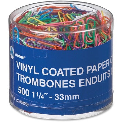 Paper Clips-Vinyl 33Mm 500/Tub Assorted Colours - 65956-90826