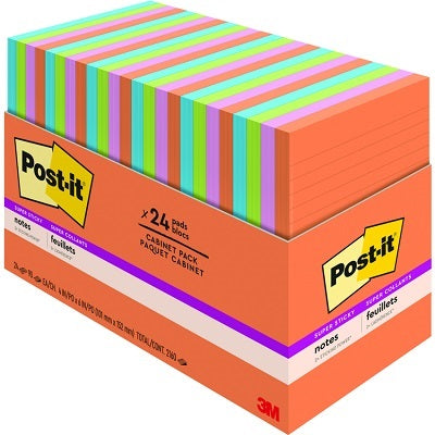Notes-Post-It, Super Sticky 4X6 Lined Energyboost 24/Pack - 660-24SSAU-CP
