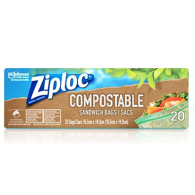 Bags-Ziploc Sandwich, Compostable 20/Box - 67140-00176