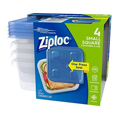 Food Containers-Ziploc Small Square, 4/Pack - 67140-70030