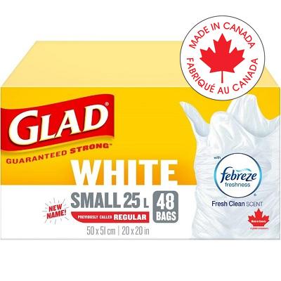 Bags-Garbage, Glad White Small 25L 20"X20" 48/Box - 67489-30219