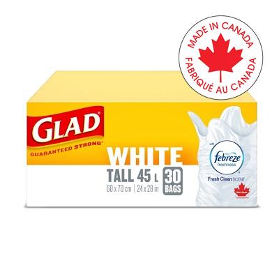 Bags-Garbage, Glad White Tall 45L 24"X28", 30/Box - 67489-30221