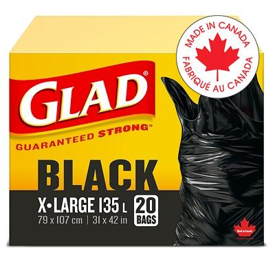 Bags-Garbage, Glad Black Xl 135L 31"X42" 20/Box (30312) - 67489-70512