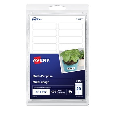 Labels-Multi-Use White Removable, 1-3/4"X1/2" 400/Pack - 67933-02312