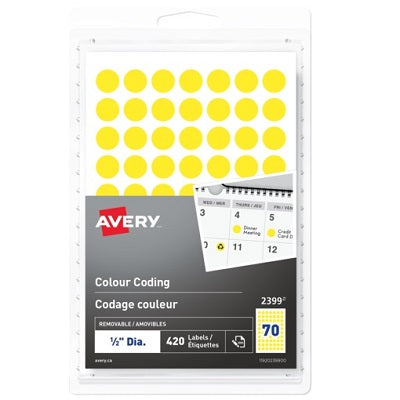 Labels-Colour Coding, 1/2" Diameter, Yellow 420/Pk - 67933-02399