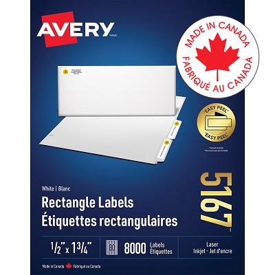 Labels-Rectangle Easy Peel White 1/2X1-3/4 8000/Box - 67933-05167