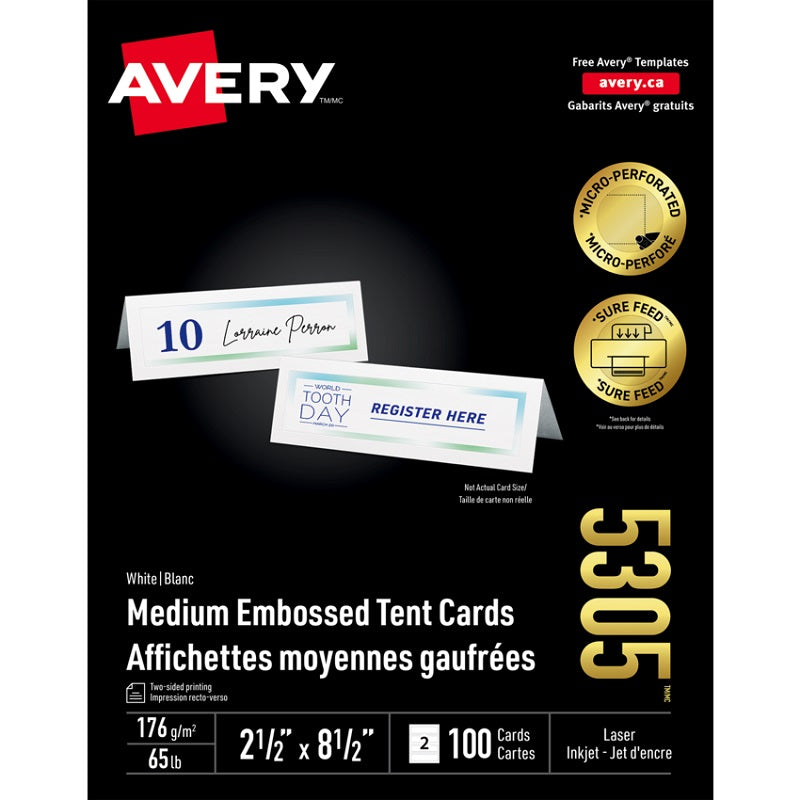 Tent Cards-Medium 2-1/2X8-1/2 White 100/Box - 67933-05305