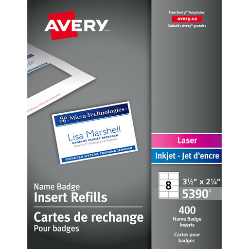 Badge Holder Inserts-Laser/Inkjet 3-1/2X2-1/4 White 400/Box - 67933-05390