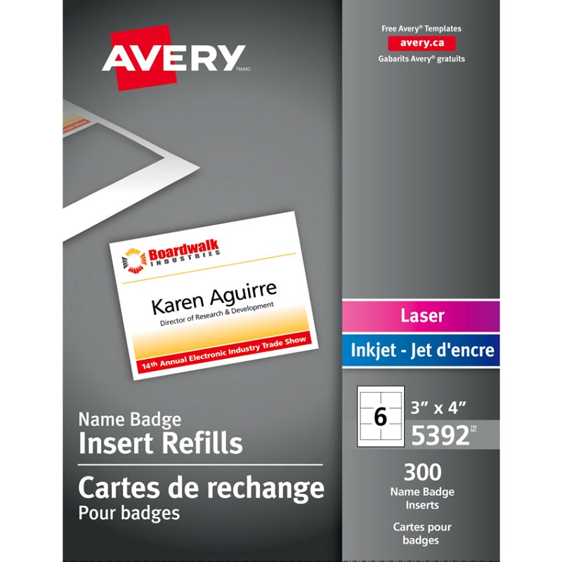 Badge Holder Inserts-Laser/Inkjet 4X3" White 300/Box - 67933-05392