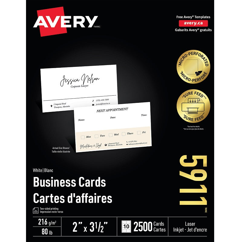 Business Cards-2X3-1/2 White Perforated 2500/Box - 67933-05911