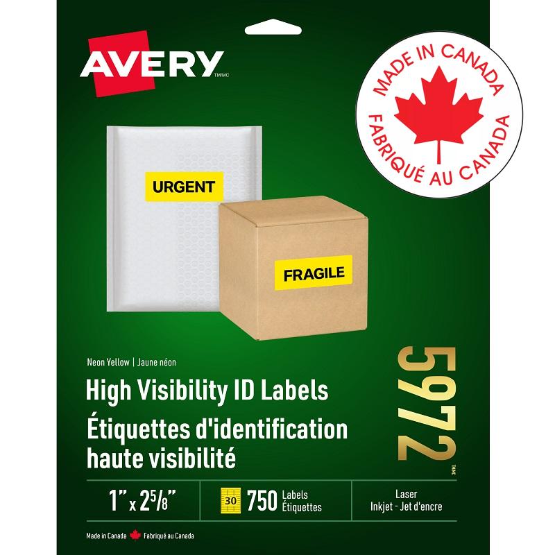 Labels-High Visibility 1X2-5/8 Neon Yellow 750/Pk - 67933-05972
