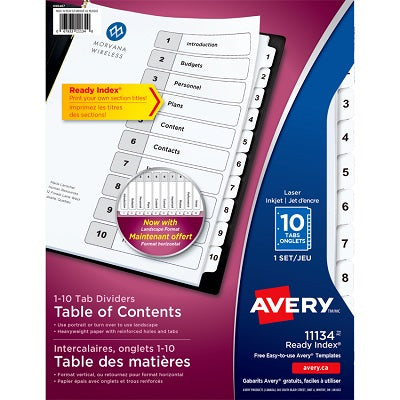 Index Dividers-Ready Index 10-Tab Black On White - 67933-11134