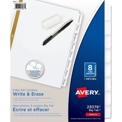 Index Dividers-Big Tab Write & Erase 8 Tab White - 67933-23078