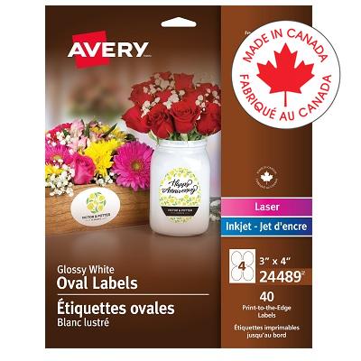 Labels-Business/Branding, Oval 3X4 Glossy White 40/Pack - 67933-24489