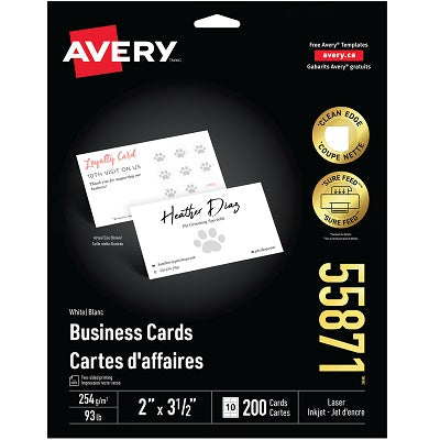 Business Cards-2X3-1/2 Clean Edge, White 200/Pk - 67933-55871