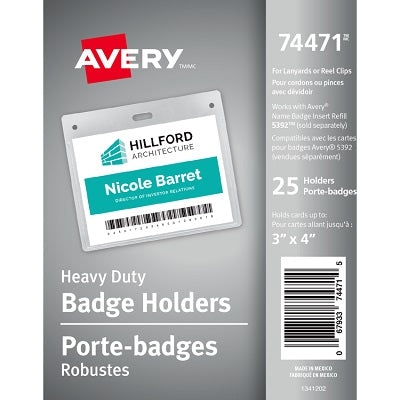 Badge Holder-Horizontal 3X4 Clear 25/Pack - 67933-74471