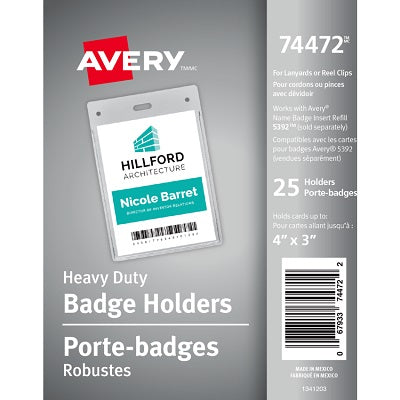 Badge Holder-Vertical 4X3 Clear 25/Pack - 67933-74472