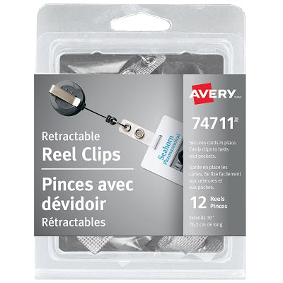 Badge Reel Clips-30" Retractable Black, 12/Pack - 67933-74711