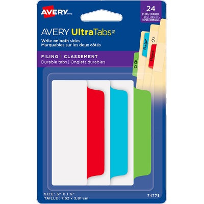 Index Tabs-Avery Filing Ultratabs Primary Colours 24/Pk - 67933-74775