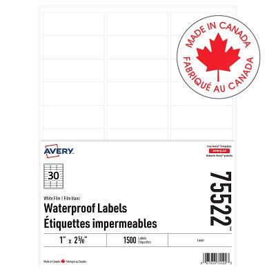 Labels-Waterproof 1" X 2-5/8" White, 1500/Pack - 67933-75522