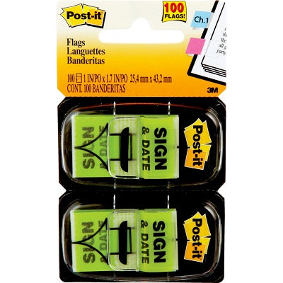 Flags-Post-It, Sign And Date 1" X 1-11/16" Green 2 Pads/Pack - 680-SD2