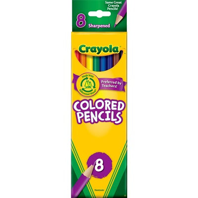 Pencils-Coloured, Crayola 8 Colours, Pre-Sharpened - 68-4008