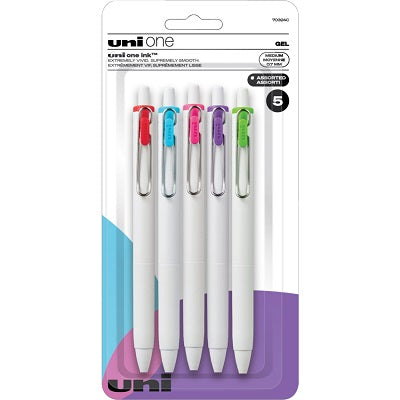 Pen-Retractable, Uni One Gel, 0.7Mm Assorted 5-Pack - 70324C