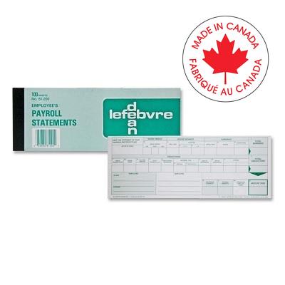 Payroll Statement Pad-Employee, 100 Singles, English - 81-200