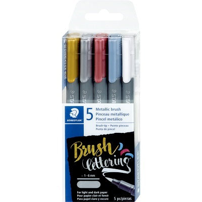 Brush Pen Set-Staedtler Metallic, Brush Lettering 5/Pack - 8321TB5