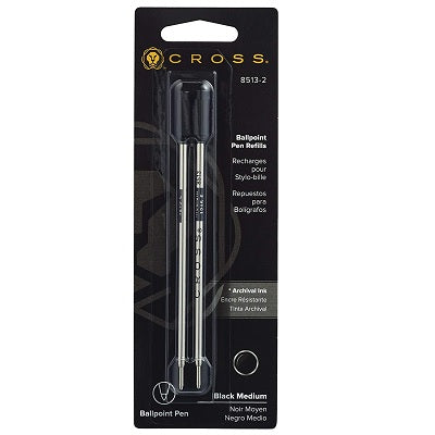 Pen Refill-Cross Ballpoint, Medium Black, 2/Pk - 8513-2