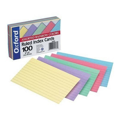 Index Cards-3X5 Ruled, Rainbow 100/Pack - 90113