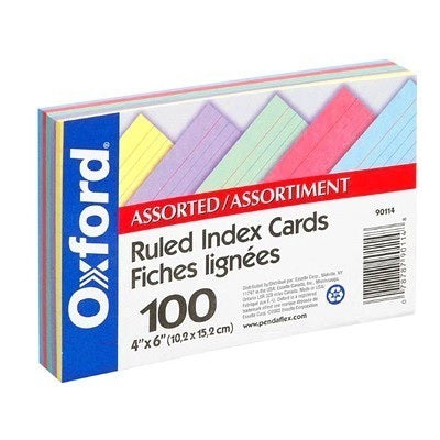 Index Cards-4X6 Ruled, Rainbow 100/Pack - 90114