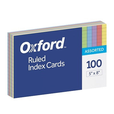 Index Cards-5X8 Ruled, Rainbow 100/Pack - 90115