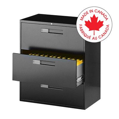 File Cabinet-Lateral 9300 Fixed, 3 Drawer, Black - 9336-3F1H-BLK