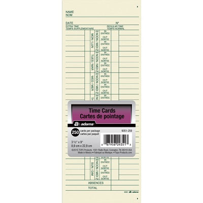 Time Cards-Weekly Bilingual 250/Pk - 9351-250