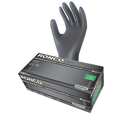 Gloves-Examination, Sentron 6 Nitrile, Black Large 100/Box - 962L