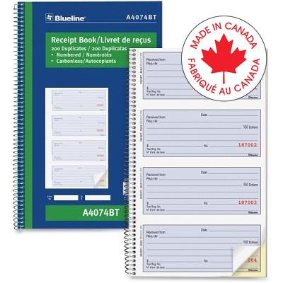 Receipt Book-Ncr Wire, 200 Duplicate Numbered 4-Up 11X6.75 - A4074BT
